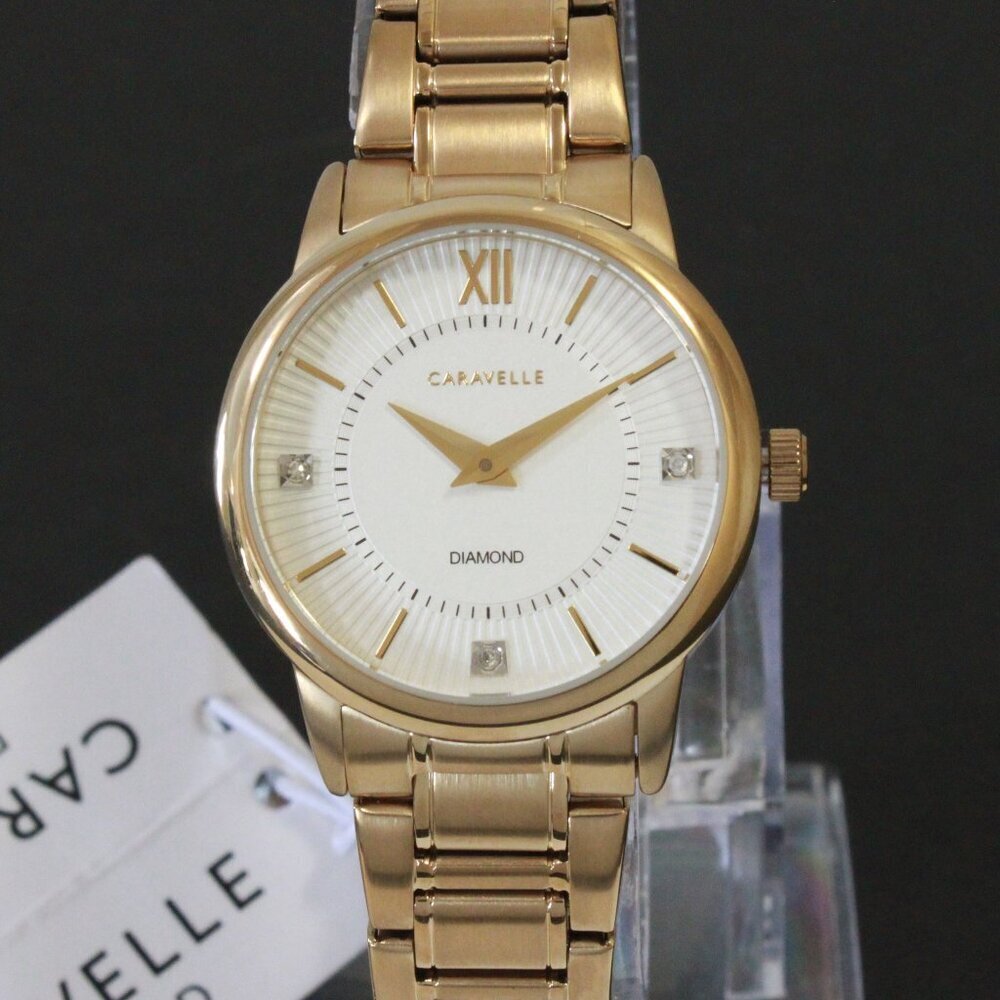Caravelle Ladies Casual Watch By Bulova Diamond Accents Gold Tone 30mm - Picture 6 of 13